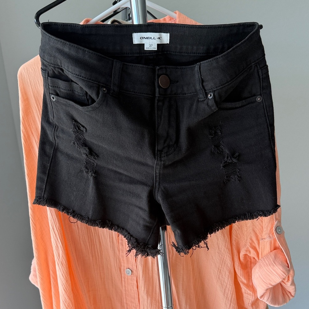 O'Neill Black Frayed Denim Shorts